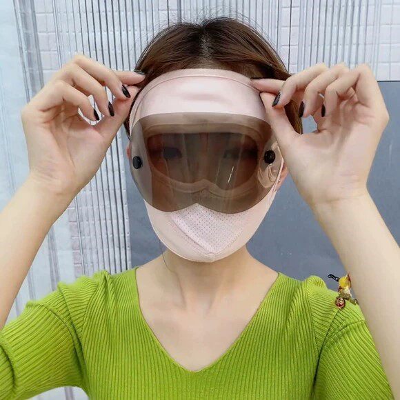 脸部防晒面罩带护目镜夏天户外跑步骑车防紫外线全脸遮阳冰丝口罩