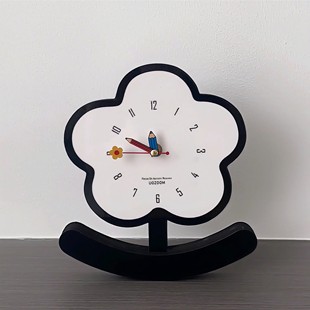 创意不倒翁花朵时钟家用台式摇摆静音钟表高级感家居装饰摆台