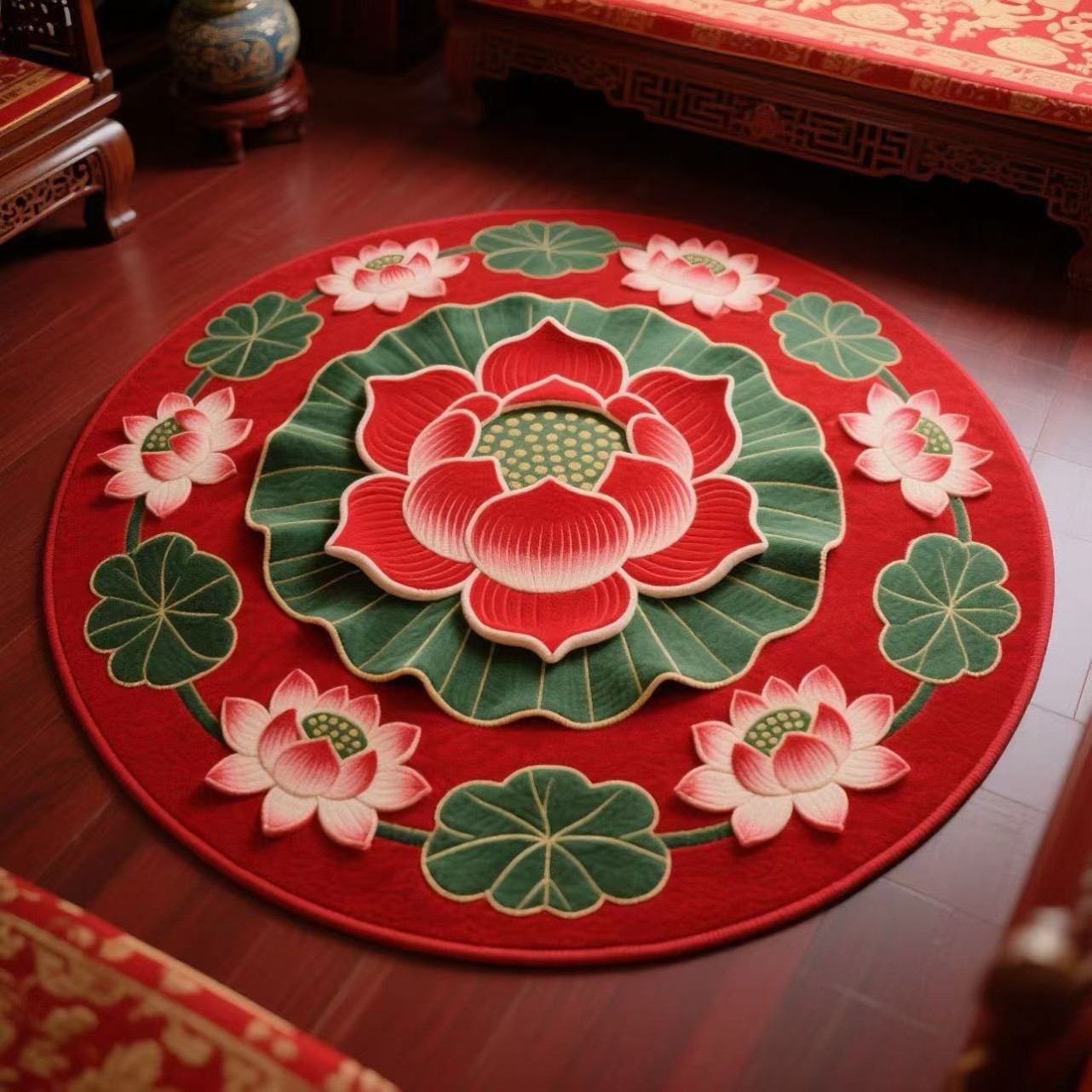 中式莲花跪拜磕头地垫3D立体打坐禅修垫家用佛堂荷花垫子寺庙地毯