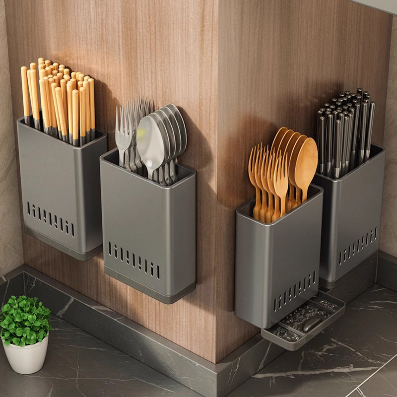 筷子筒壁挂式收纳盒厨房上墙免打孔沥水通风筷笼篓家用置物筷子架