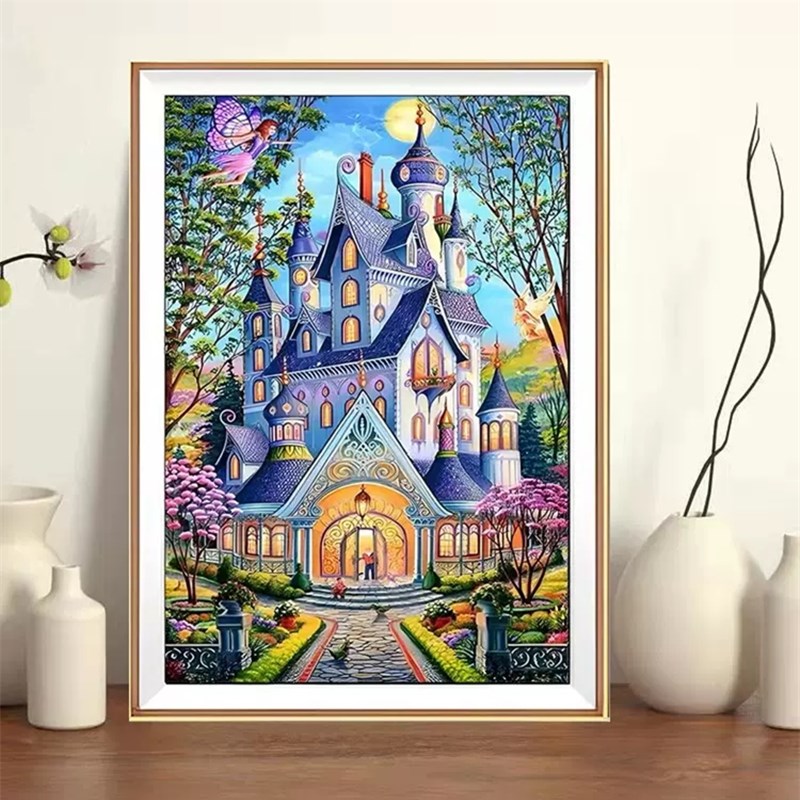 春之城堡十字绣2023新款线绣客厅小幅卧室简约欧式风景小件满绣图