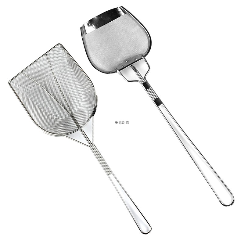 不锈钢油渣铲油炸长柄捞勺大号薯条网勺鸡排炸鸡滤油隔渣小漏勺