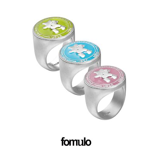 XG同款 fomulo Dickybear 压扁小熊磨砂印章戒指  男女中性