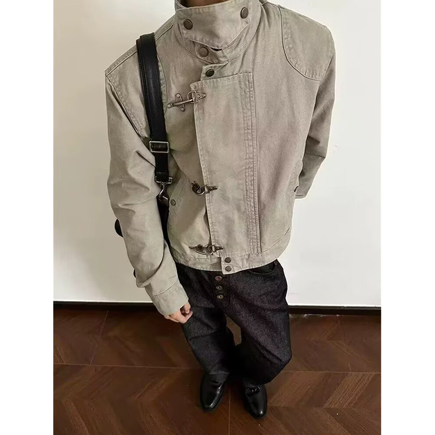 thumbnail for Vintage style old airplane button-up collar jacket men's and women's American vintage silhouette workwear deconstructed flight jacket