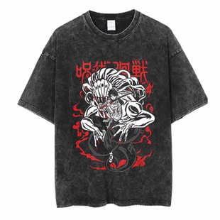 Jujutsu Kaisen Washed T-shirt咒术回战复古水洗做旧短袖纯棉t恤