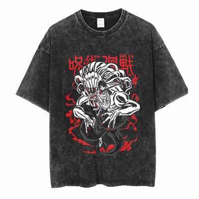 Jujutsu Kaisen Washed T-shirt咒术回战复古水洗做旧短袖纯棉t恤