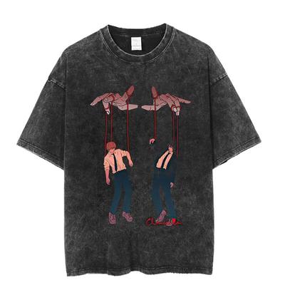 电锯人chainsaw man Anime Harajuku短袖纯棉t恤宽松男女水洗做旧