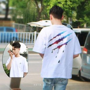 二爷张云雷同款 潮流男女情侣装 抓痕潮宽松 T恤夏季 祺祺一佳短袖