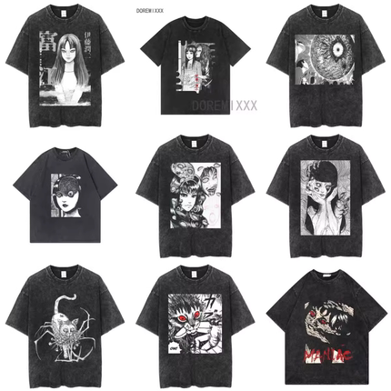 Tomie Junji Ito富江复古水洗做旧短袖t恤潮牌日系高街嘻哈上衣