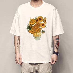 祺梵高油画系列T恤向日葵油画联名短袖 gogh自画像名画 世界van