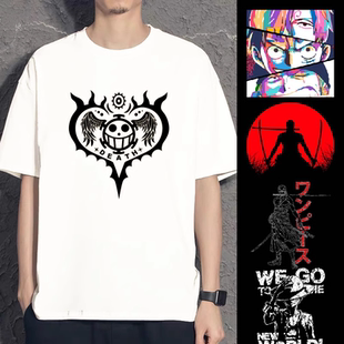 路飞航海王短袖T恤跨境ONEPIECE海贼王周边纯棉日漫百搭学生上衣