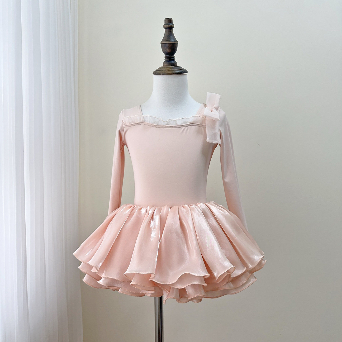 儿童舞蹈服公主风女童长袖舞蹈服芭蕾练功服粉色蓬蓬裙考级演出服
