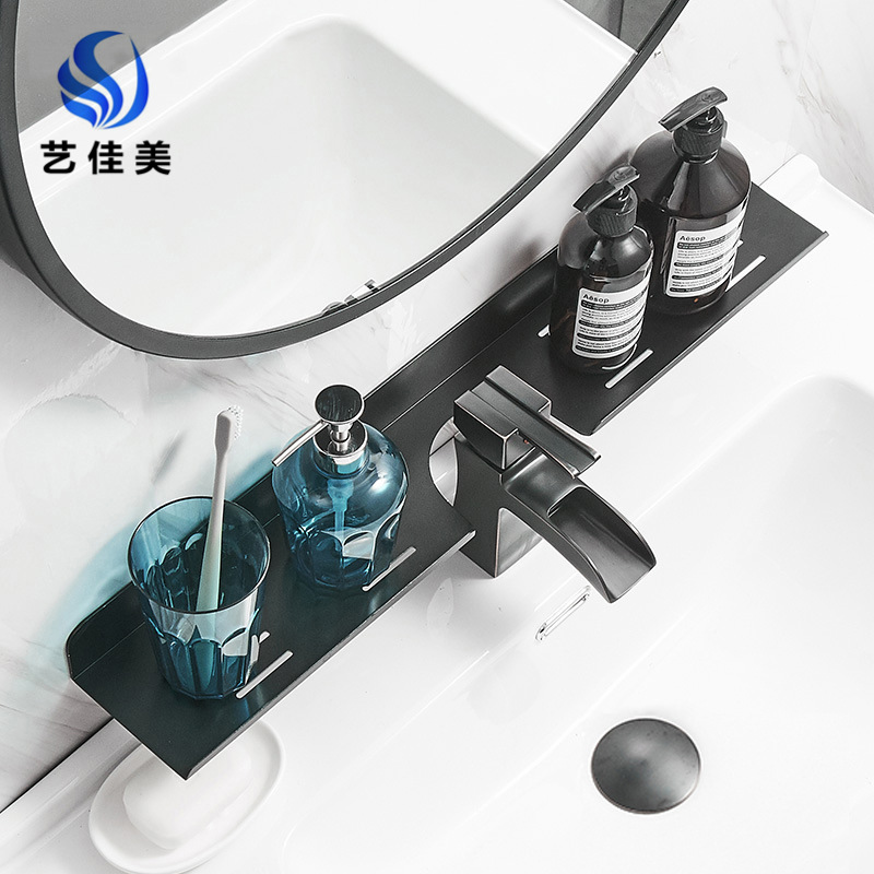 浴室龙头置物架免打孔镜前置物架白色收纳架黑色卫生间角架壁挂