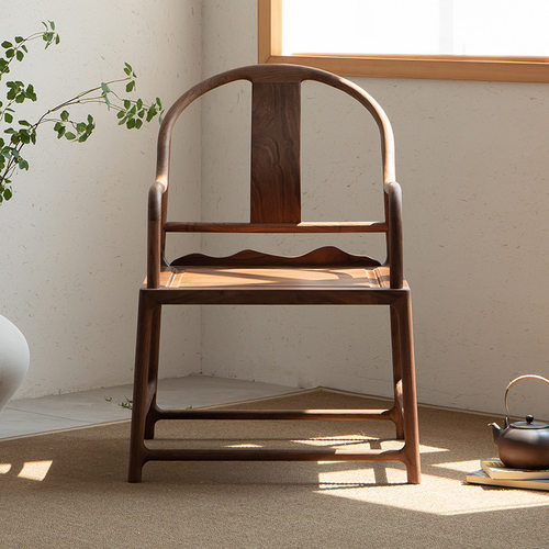 新中式黑胡桃木实木小圈椅围椅太师椅官帽椅茶椅主人椅休闲椅