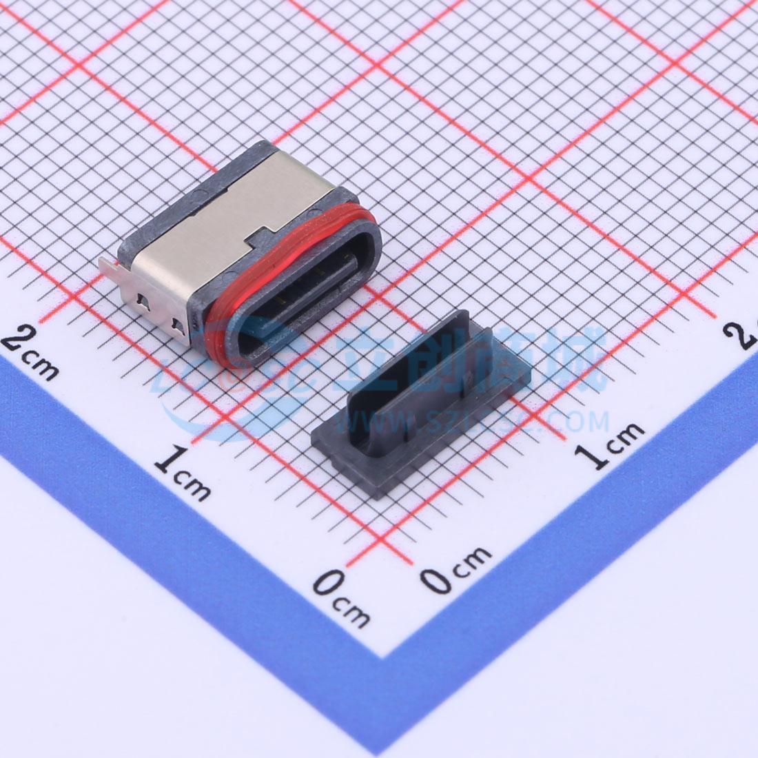 USB连接器 TYPE-C 16PFS LTH7.45 IPX8 SMD IPX8 自带红色胶圈 Ty