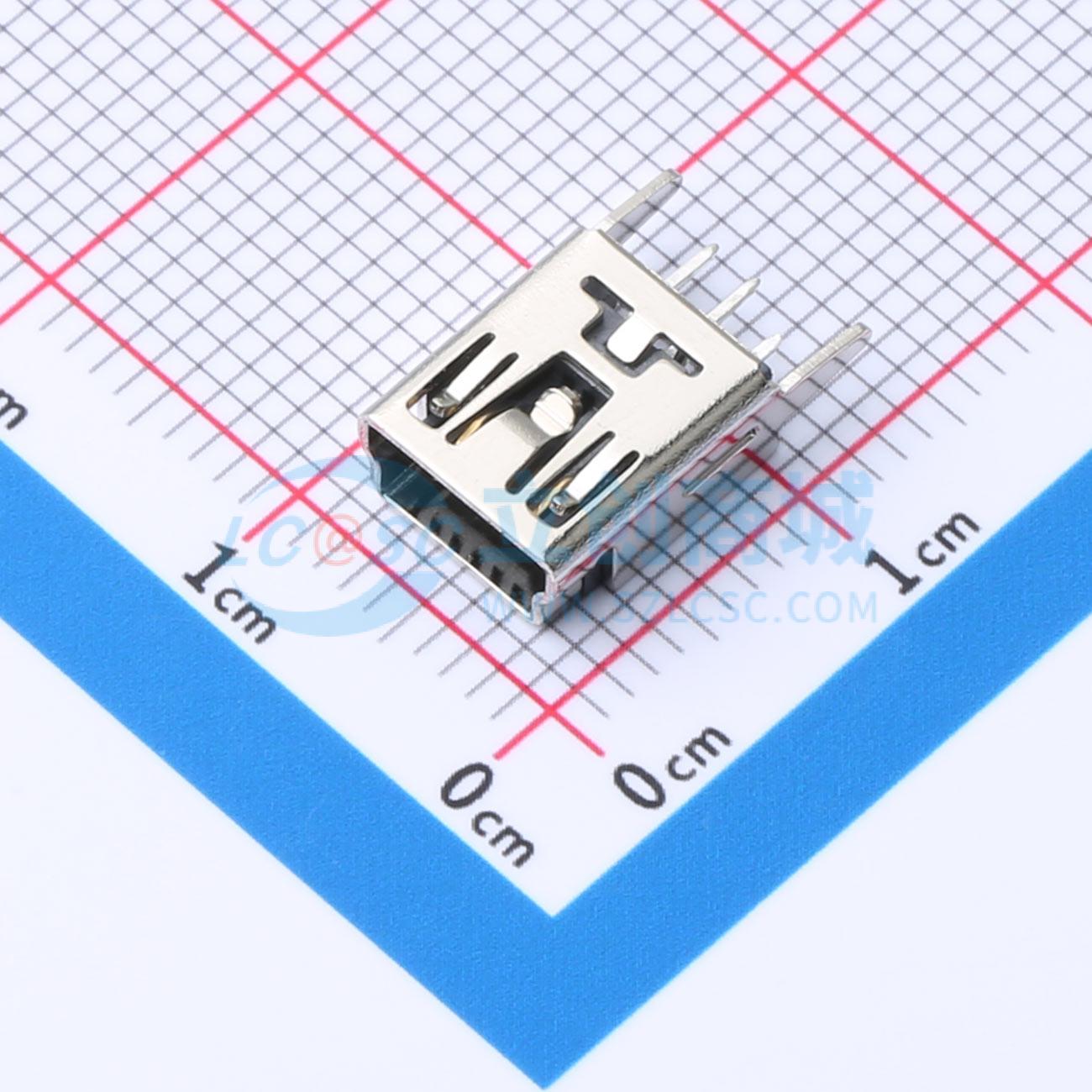 USB连接器 MINI5P 180°T 插件 MINI 5P母头180度插板铜壳 直脚 M