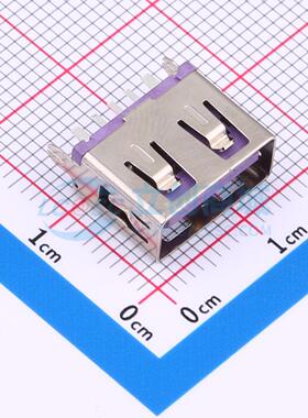 USB连接器 USB-101QH-P-CU-BR-005 插件 5脚立式紫色胶芯无卤，额