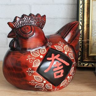 饰摆件存钱罐十二生肖家居木雕创意礼品鸡储蓄罐大号 工艺品客厅装
