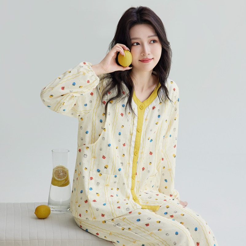 三层全棉月子服可调节哺乳睡衣女