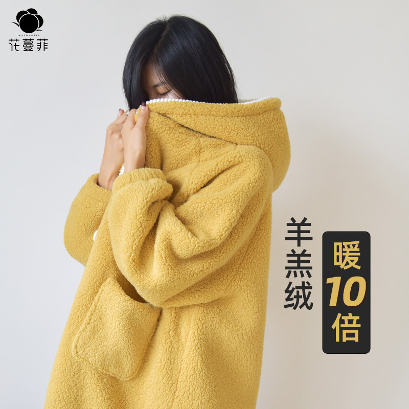 秋冬季睡衣女法兰绒睡袍加厚加绒长款珊瑚绒日系羊羔绒家居服睡裙