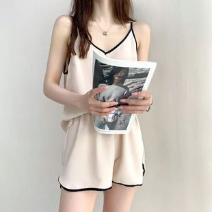 春夏冰丝睡衣 带胸垫两件套女士家居服性感睡衣情调夏季 吊带短裤