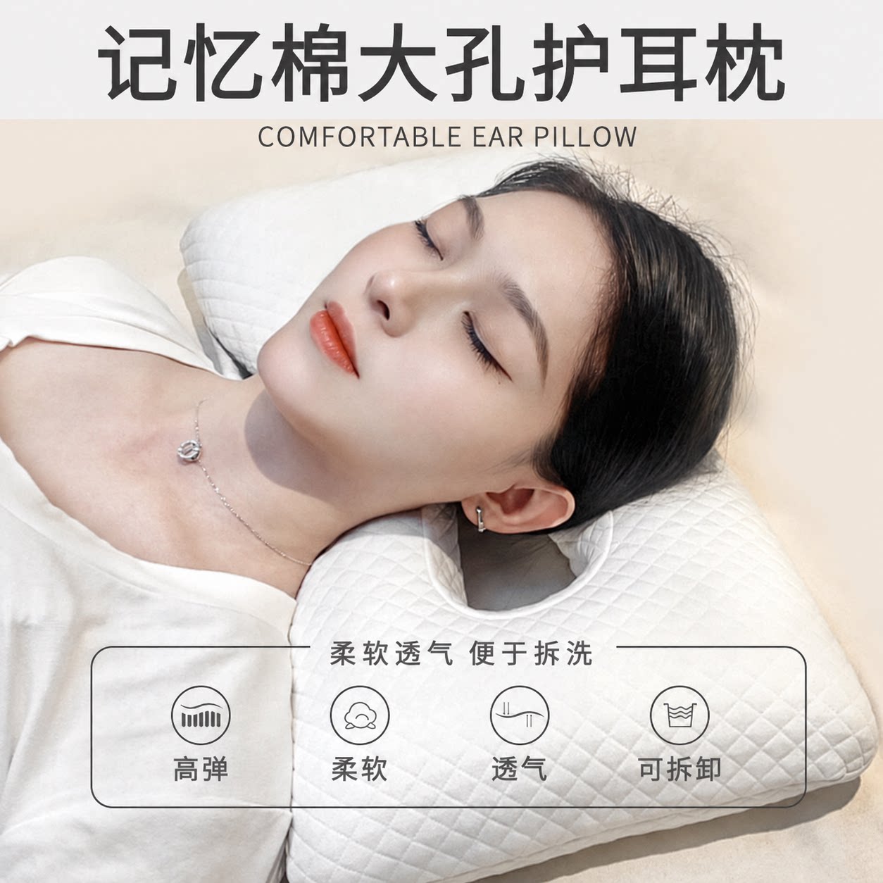 慢回弹记忆棉大孔护耳枕图片