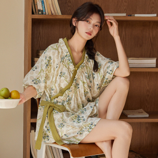 两件套装 睡衣女夏季 日系网红爆款 带胸垫纯棉短袖 可外穿家居服 短裤