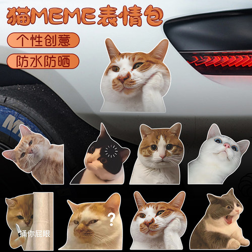 可爱搞笑迷因MEME猫猫咪贴惊讶表情个性创意车贴磁吸车贴画防水贴