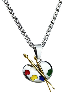 男女美术画画爱心调色板吊坠项链