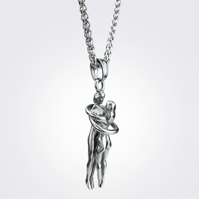 poyo情侣恋人拥抱项链原创小众设计个性男女钛钢吊坠复古嘻哈饰品