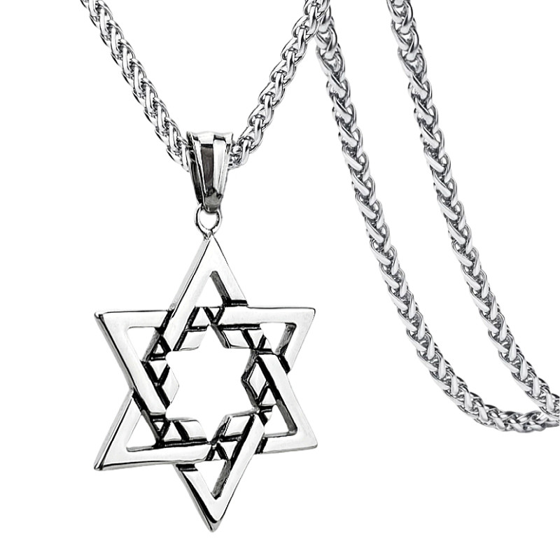 时尚简约镂空大卫之星项链嘻哈潮男个性复古六芒星吊坠钛钢不掉色