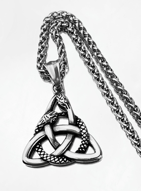 男女钛钢镂空盘蛇三位一体结项链