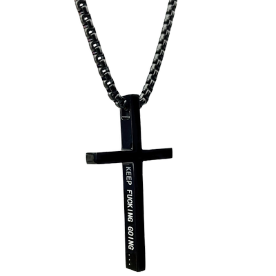 简约男女钛钢刻字励志十字架项链