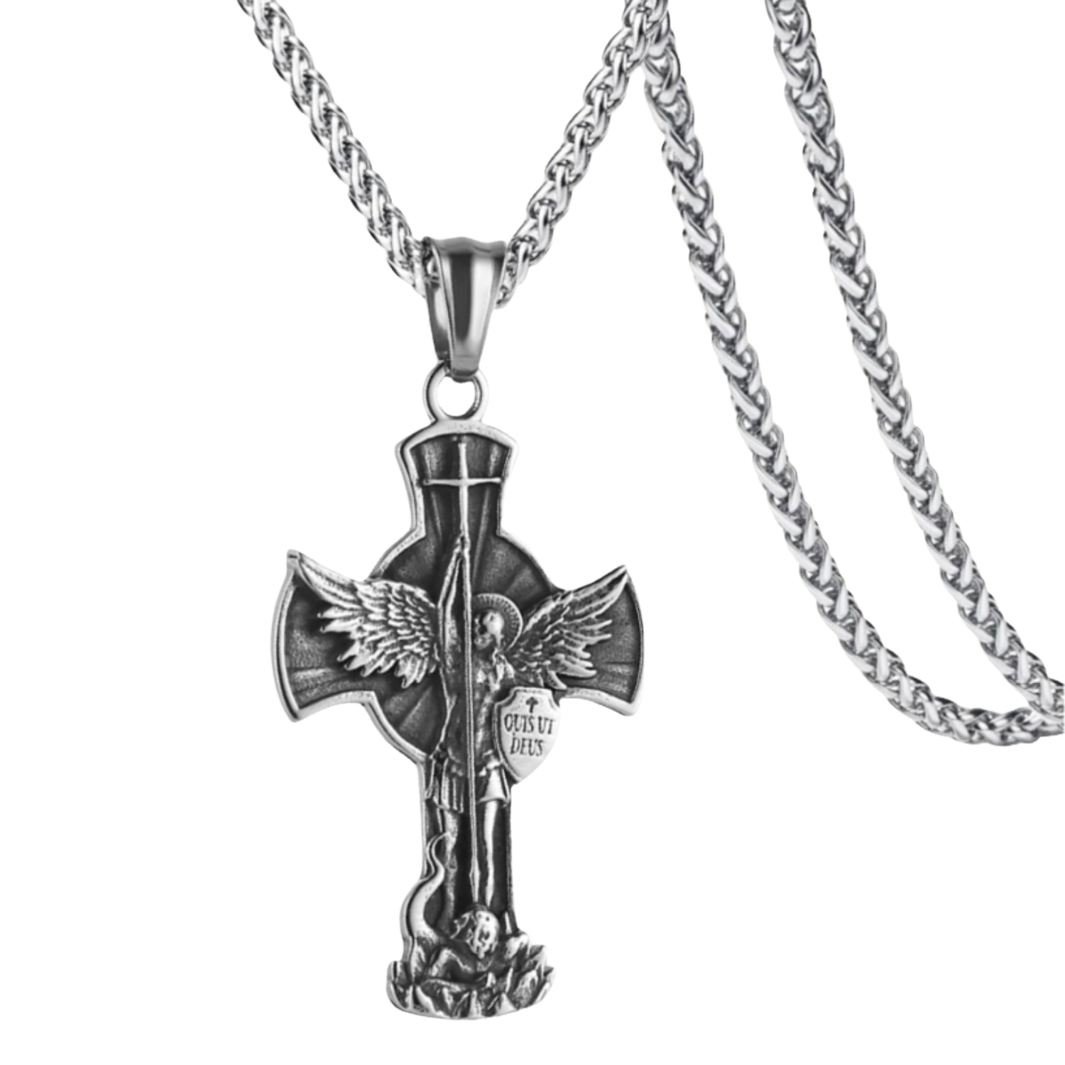 大天使长圣米迦勒十字架钛钢项链