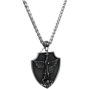 潮牌原创设计欧美风复古圣米迦勒十字架长剑盾牌吊坠钛钢项链嘻哈