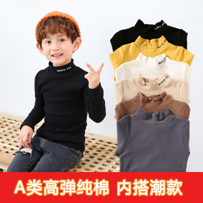 高弹A类纯棉半高领儿童打底衫潮