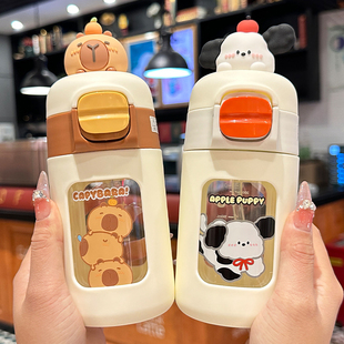 卡通玻璃杯女孩可爱耐高温小巧隔热水杯夏季新款学生带刻度吸管杯