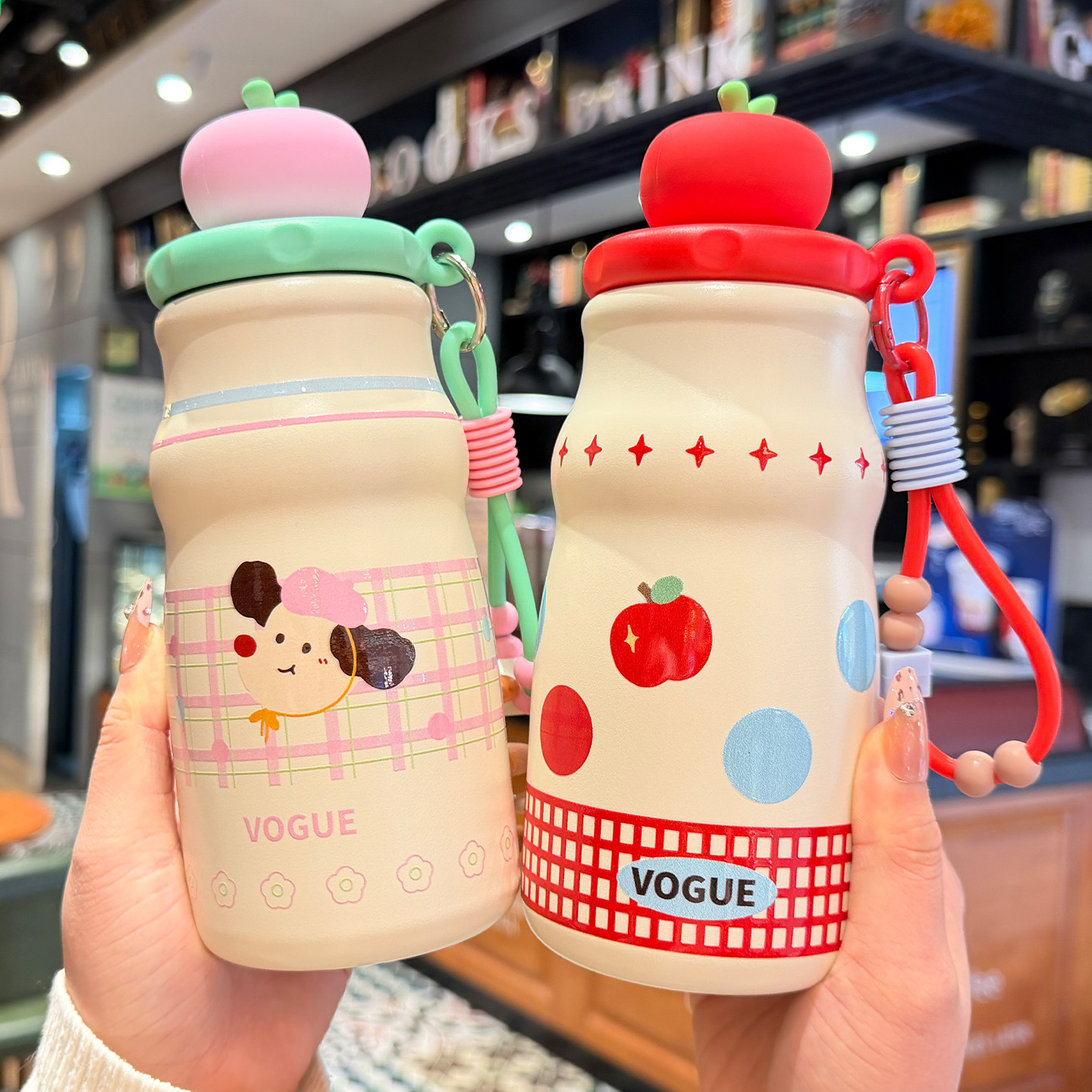 苹果小狗保温杯新款316吸管水杯