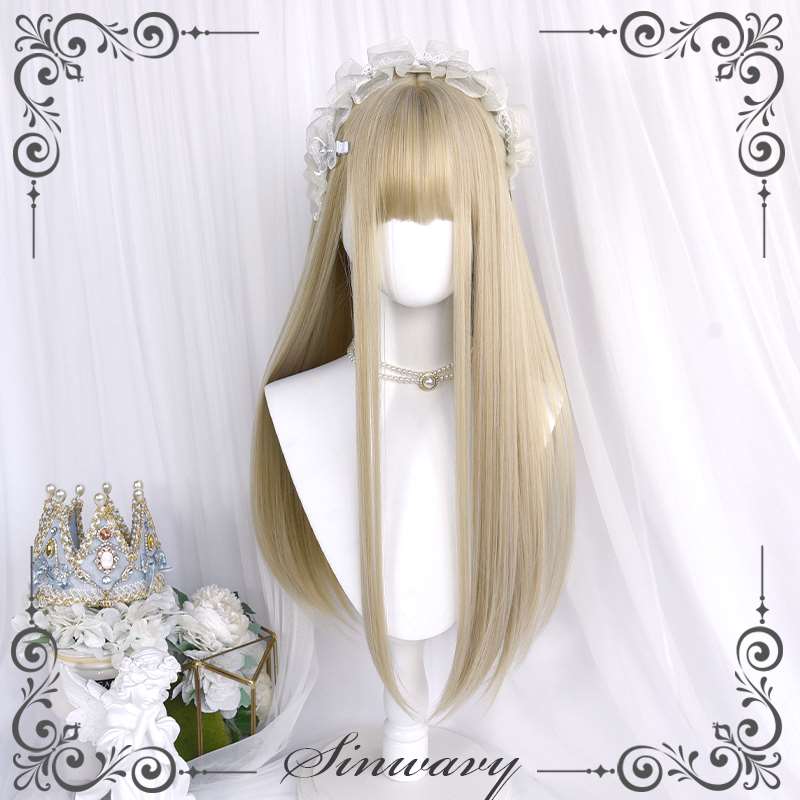 Genuine swanka Lolita universal pink gold long hair brown bangs Lo straight hair wig female - | Showa