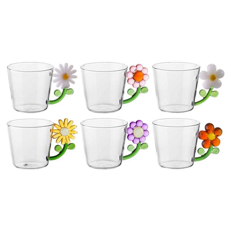 wvii耐高温ins风花朵把手玻璃杯