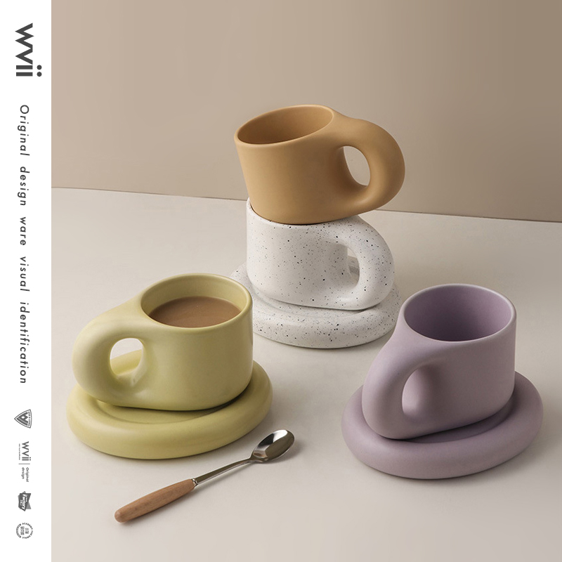 北欧风泼墨办公室陶瓷马克杯带盖