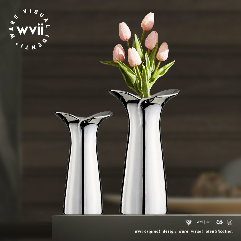 简约轻奢电镀银色陶瓷花瓶北欧风客厅电视柜高级感插花器餐桌摆件,家居饰品,花瓶,淘宝优惠券,粉丝福利购,淘宝优惠卷