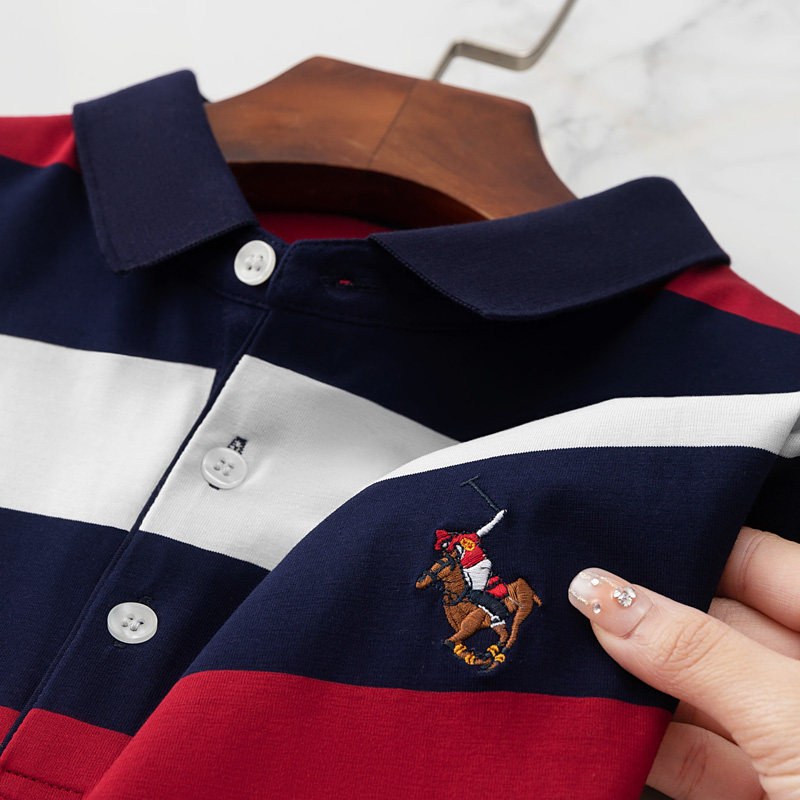 乔安妮保罗短袖t恤男款夏季纯棉条纹宽松高端刺绣Polo衫男士体恤