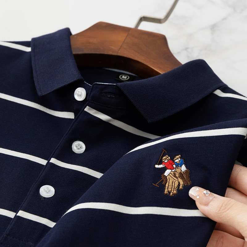 乔安妮保罗Polo衫男士短袖t恤夏季条纹纯棉宽松翻领高端刺绣男装