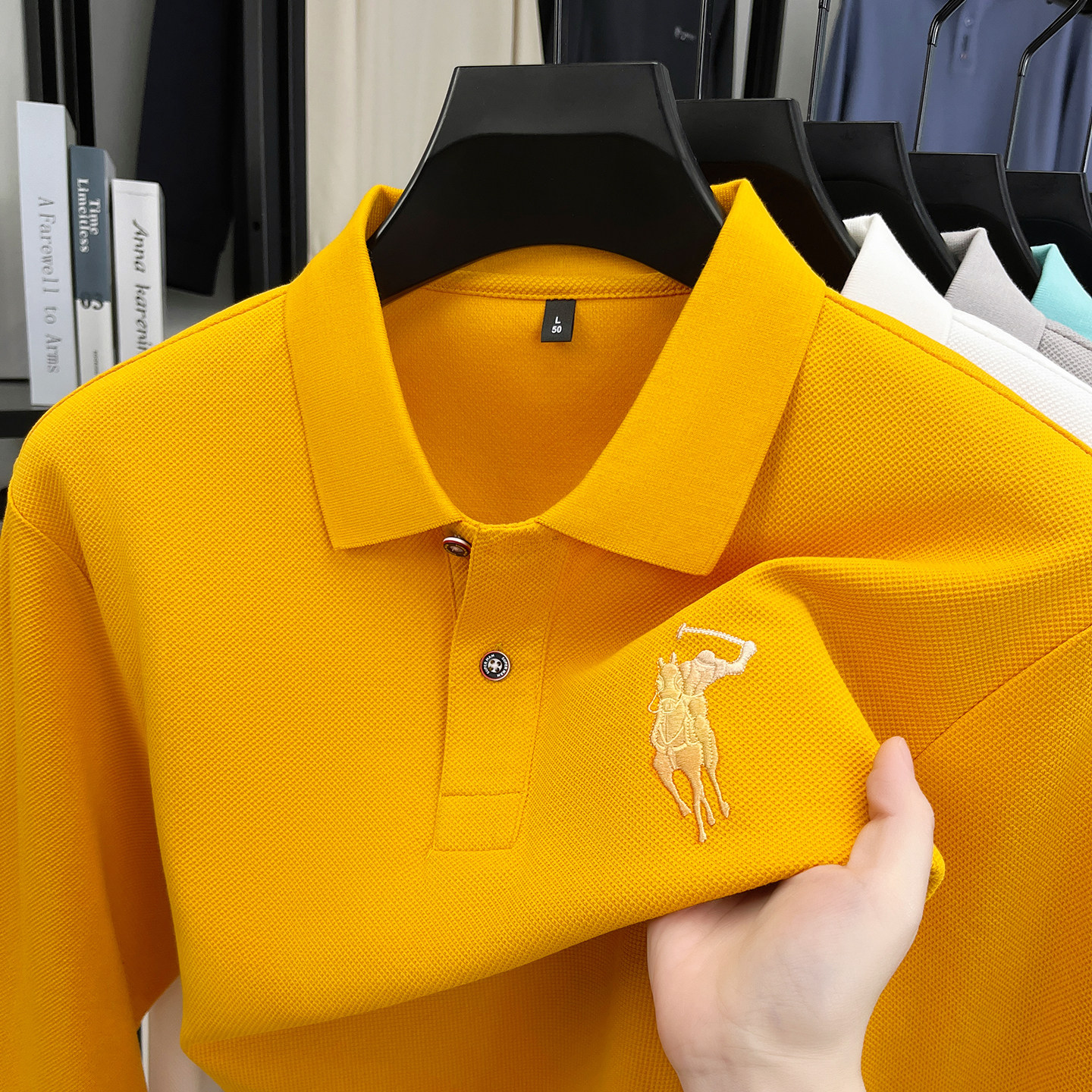 丝光棉长袖t恤男春秋季2026新款翻领休闲刺绣Polo衫打底男款上衣