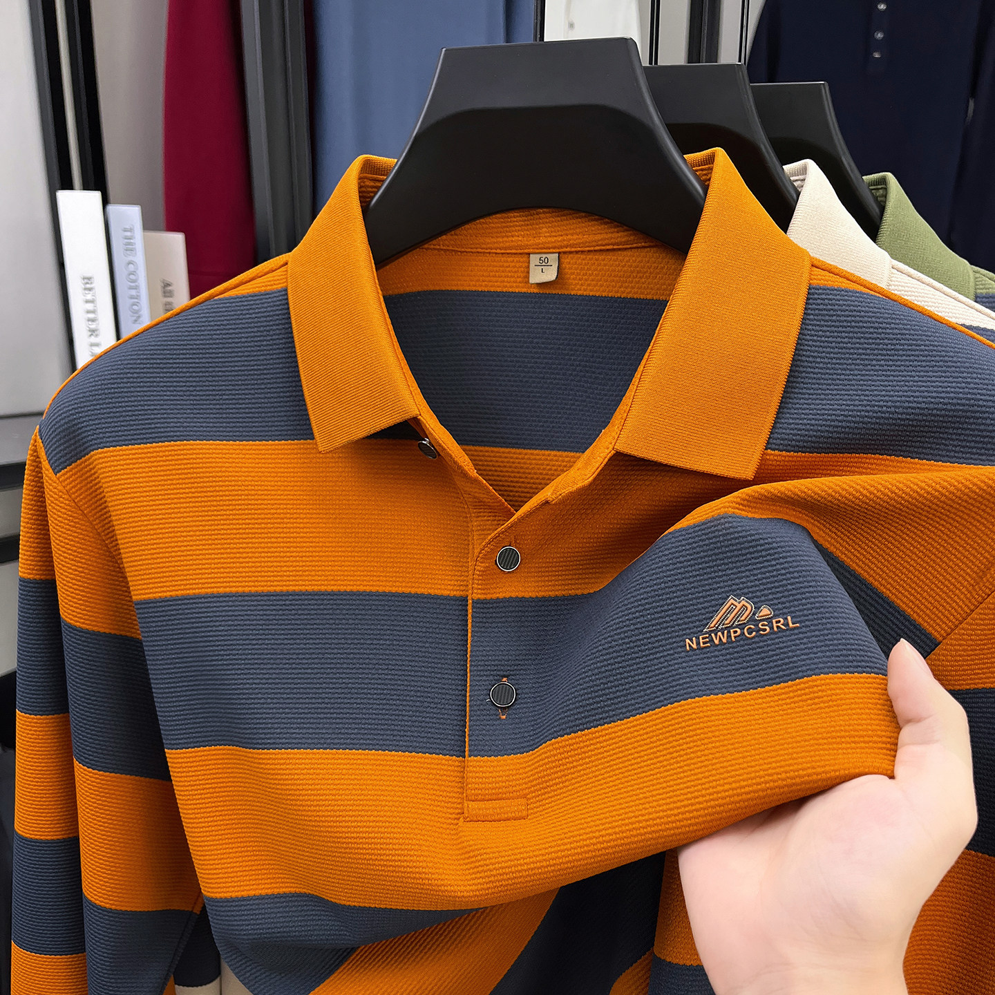 春秋季2026新款长袖t恤男款条纹翻领Polo衫中青年男士休闲上衣服