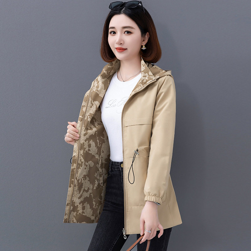 中亚外贸春秋夹克双面穿短外套女薄款风衣秋冬款大码女装连帽外套