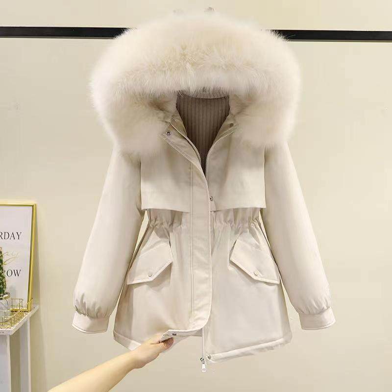 外贸派克服女中长新款冬季宽松韩版加绒加厚棉衣洋气棉袄工装外套