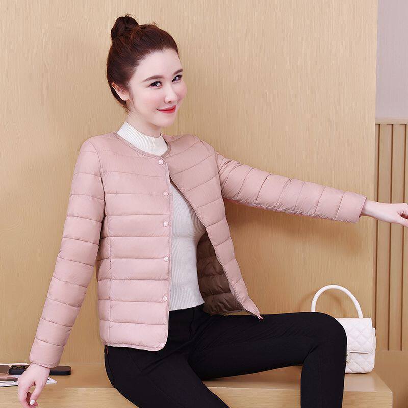 羽绒棉衣短款女士秋冬轻薄修身内搭纯色小个子圆领妈妈保暖小棉袄