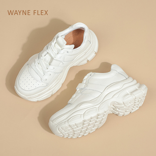 韦恩新款时尚透气白色轻便厚底小白鞋女休闲运动百搭老爹鞋